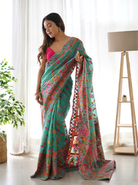 Stunning Rama Green Color Kashmiri Pashmina Saree