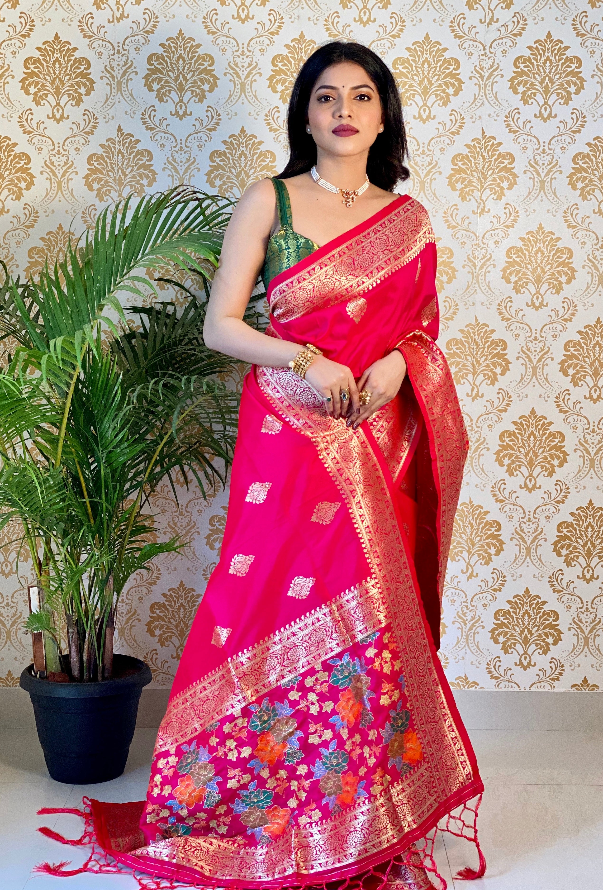 Opalescent Pink Color Banarasi Silk Saree