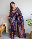 Winsome Navy Blue Color Kashmiri Pashmina Saree