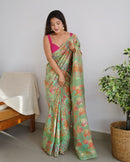 Exquisite Light Green Color Kashmiri Pashmina Saree