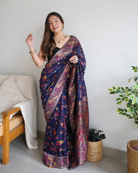 Winsome Navy Blue Color Kashmiri Pashmina Saree