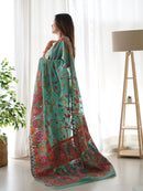 Stunning Rama Green Color Kashmiri Pashmina Saree