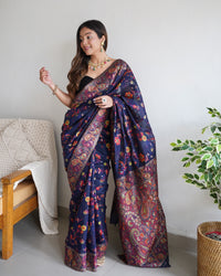 Winsome Navy Blue Color Kashmiri Pashmina Saree