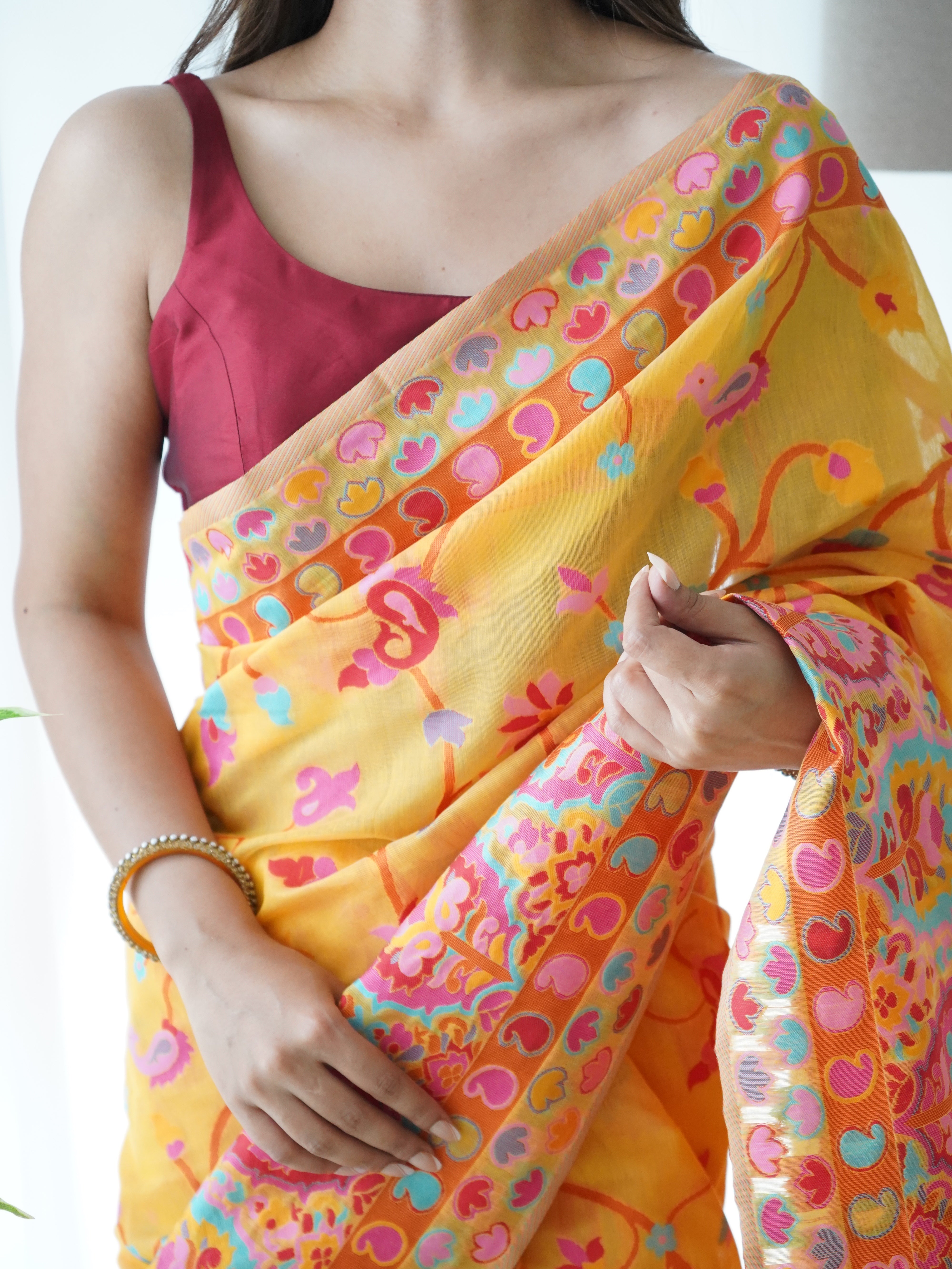 Graceful Yellow Color Kashmiri Pashmina Saree