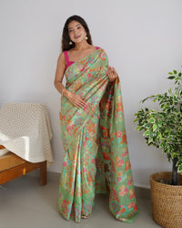 Exquisite Light Green Color Kashmiri Pashmina Saree