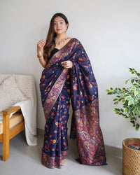 Winsome Navy Blue Color Kashmiri Pashmina Saree