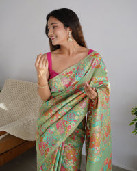 Exquisite Light Green Color Kashmiri Pashmina Saree