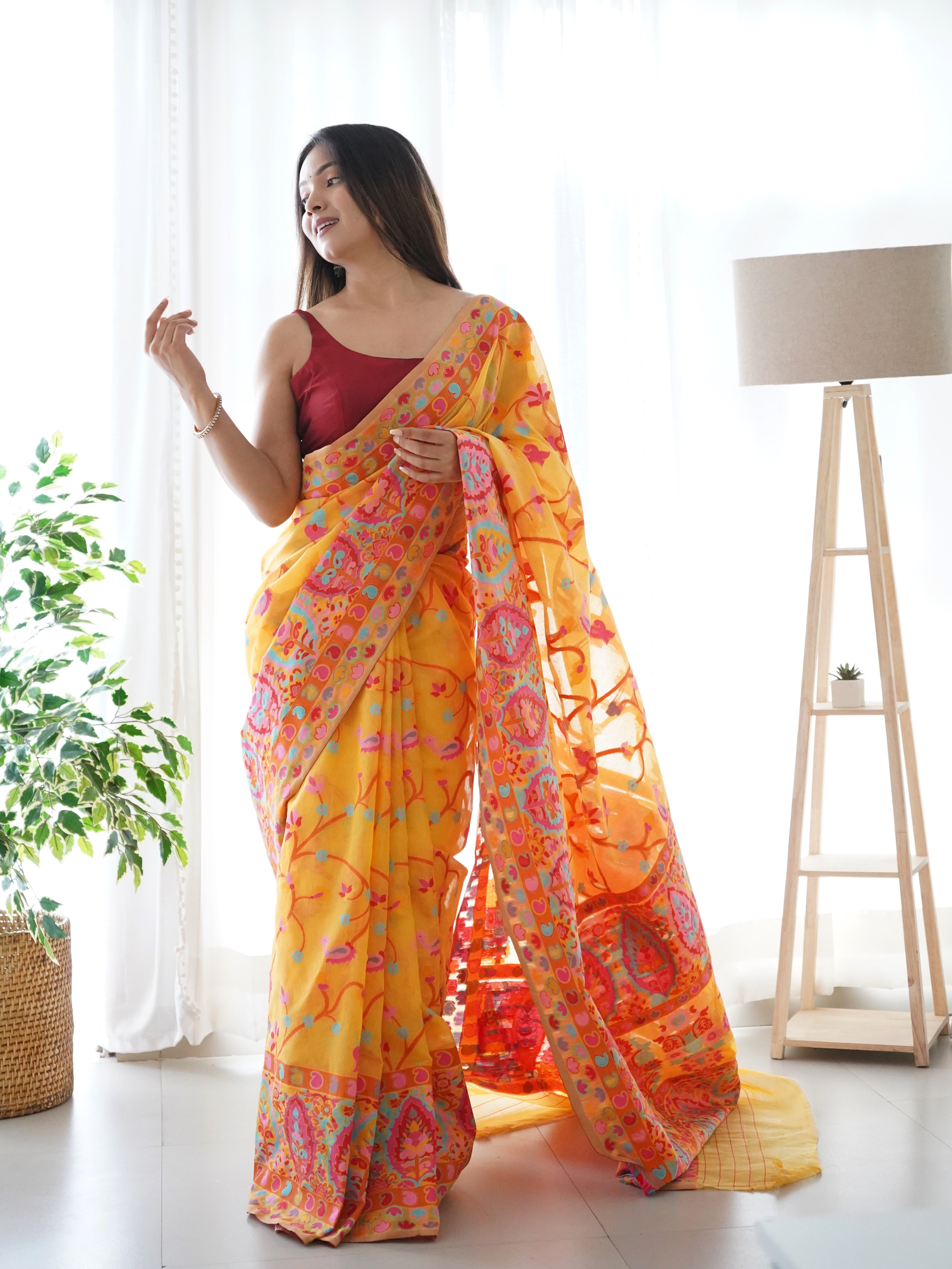 Graceful Yellow Color Kashmiri Pashmina Saree