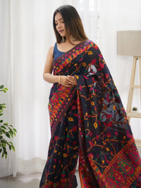 Breathtaking Navy Blue Color Kashmiri Pashmina Saree