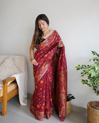 Captivating Maroon Color Kashmiri Pashmina Saree