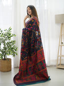 Breathtaking Navy Blue Color Kashmiri Pashmina Saree