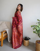 Captivating Maroon Color Kashmiri Pashmina Saree