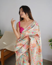 Elegant White Color Kashmiri Pashmina Saree