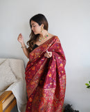 Captivating Maroon Color Kashmiri Pashmina Saree