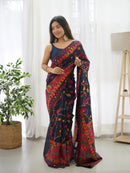 Breathtaking Navy Blue Color Kashmiri Pashmina Saree