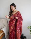 Captivating Maroon Color Kashmiri Pashmina Saree