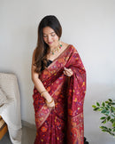 Captivating Maroon Color Kashmiri Pashmina Saree