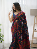 Breathtaking Navy Blue Color Kashmiri Pashmina Saree