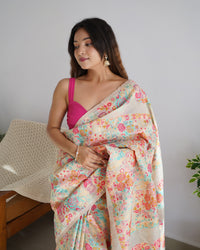 Elegant White Color Kashmiri Pashmina Saree