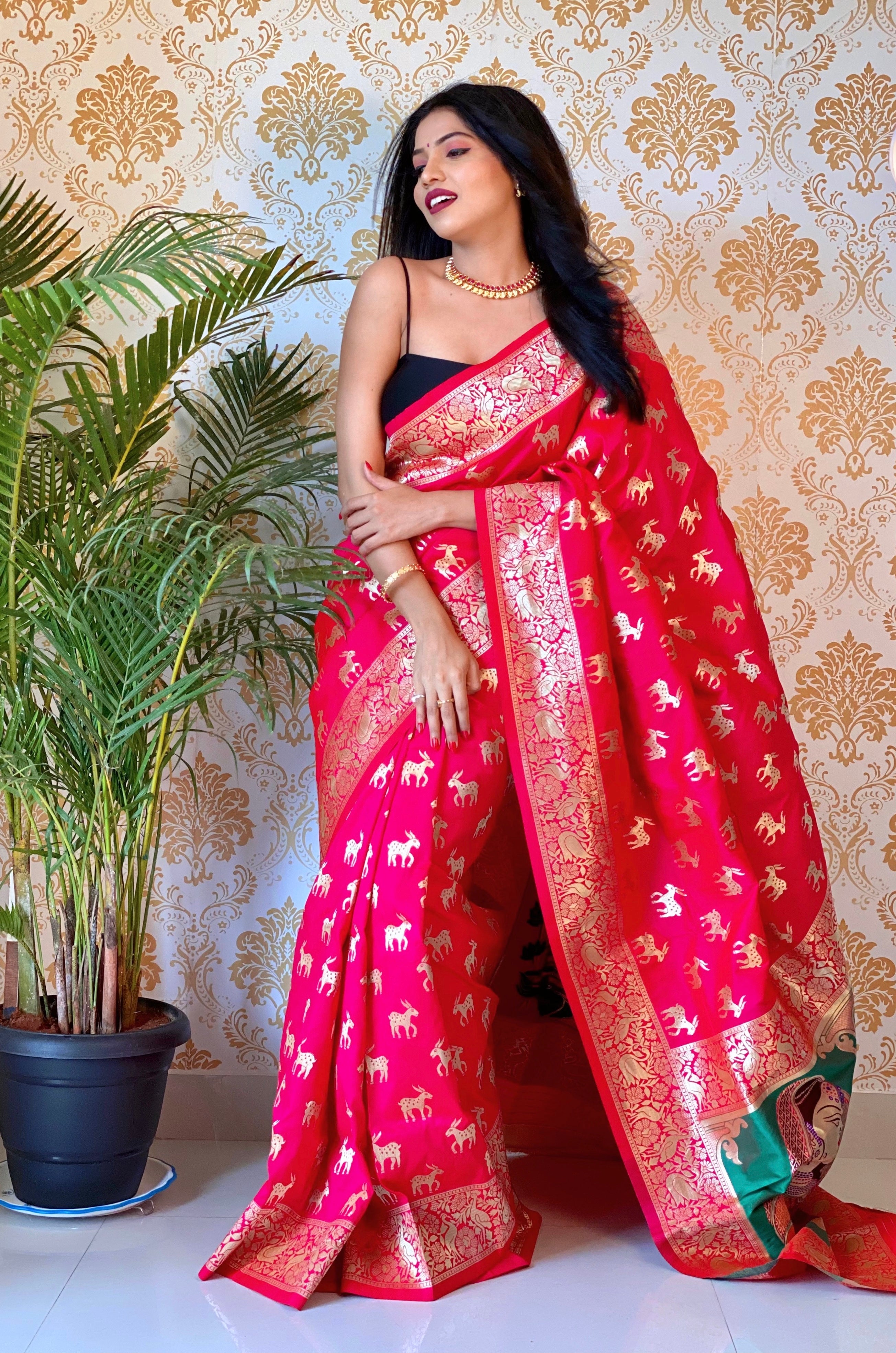 Mystical Dark Pink Color Banarasi Silk Paithani Saree