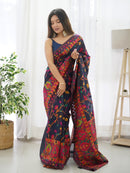 Breathtaking Navy Blue Color Kashmiri Pashmina Saree