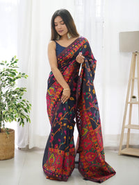 Breathtaking Navy Blue Color Kashmiri Pashmina Saree