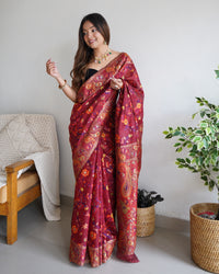 Captivating Maroon Color Kashmiri Pashmina Saree