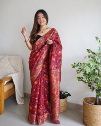 Captivating Maroon Color Kashmiri Pashmina Saree