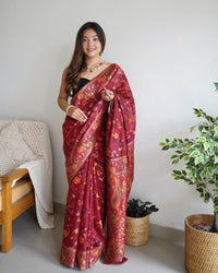 Captivating Maroon Color Kashmiri Pashmina Saree