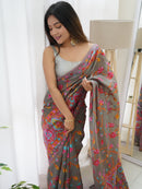 Regal Grey Color Kashmiri Pashmina Saree