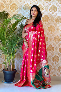 Mystical Dark Pink Color Banarasi Silk Paithani Saree