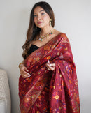 Captivating Maroon Color Kashmiri Pashmina Saree