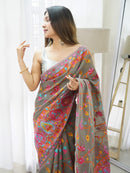 Regal Grey Color Kashmiri Pashmina Saree