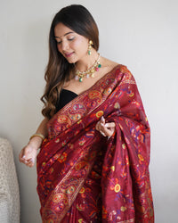 Captivating Maroon Color Kashmiri Pashmina Saree