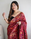 Captivating Maroon Color Kashmiri Pashmina Saree