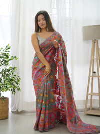 Regal Grey Color Kashmiri Pashmina Saree