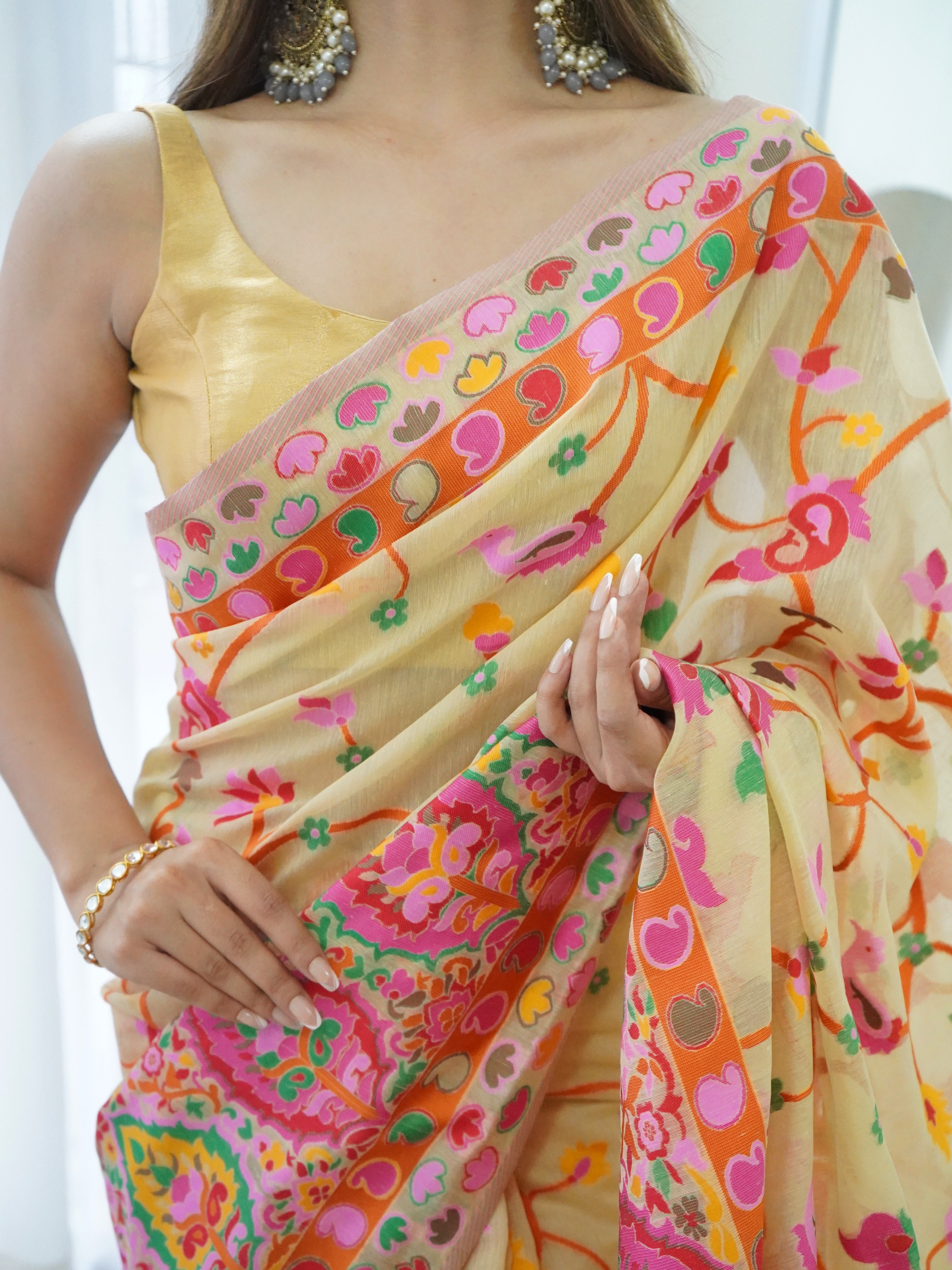 Splendid Beige Color Kashmiri Pashmina Saree