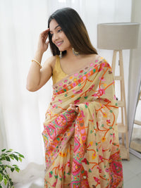 Splendid Beige Color Kashmiri Pashmina Saree