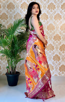 Ethereal Dark Pink Color Banarasi Silk Paithani Saree