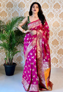 Ethereal Dark Pink Color Banarasi Silk Paithani Saree