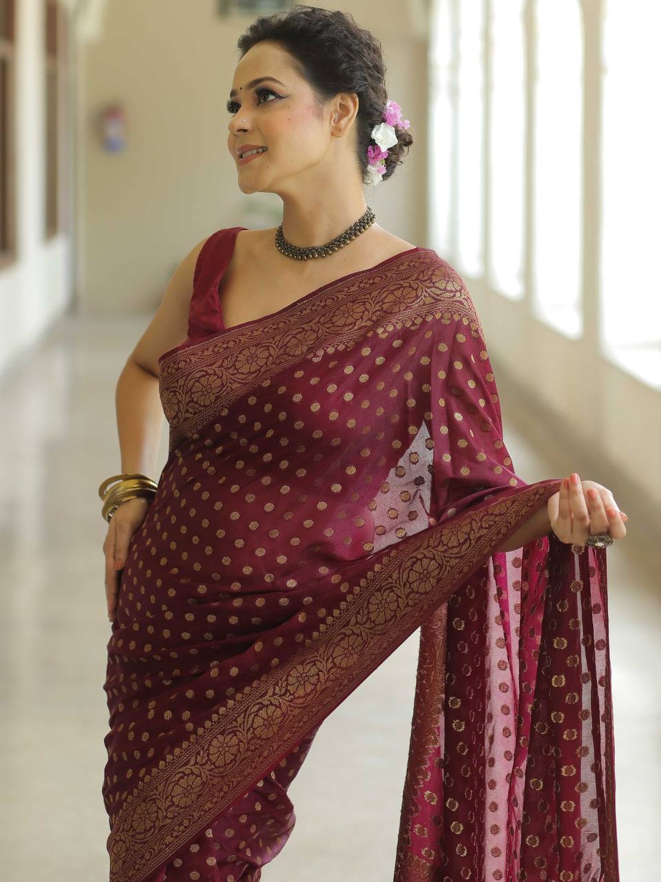 Mesmerizing Maroon Color Art Silk Saree