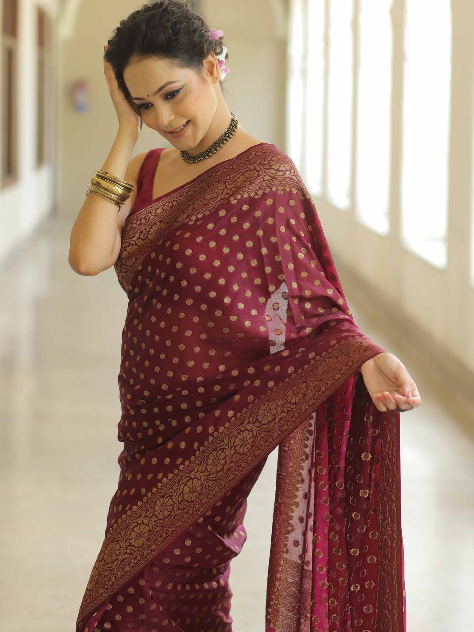 Mesmerizing Maroon Color Art Silk Saree