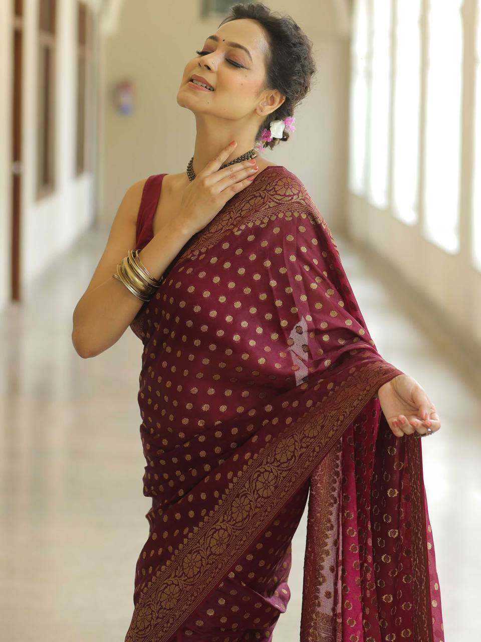 Mesmerizing Maroon Color Art Silk Saree