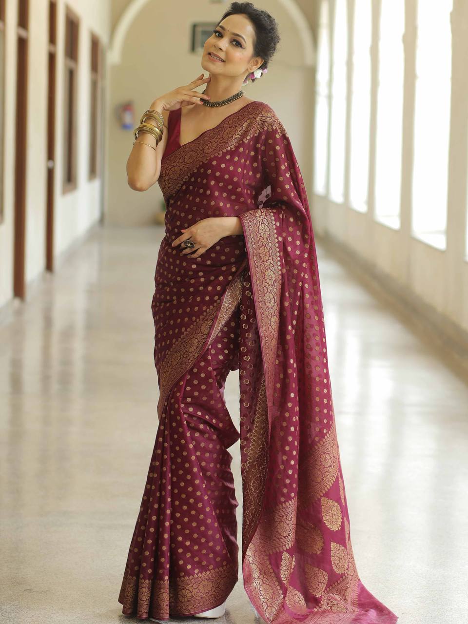 Mesmerizing Maroon Color Art Silk Saree