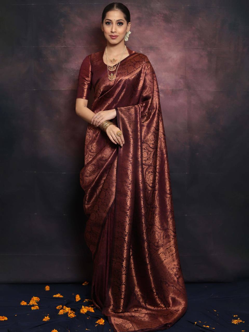 Blissful Maroon Color Art Silk Saree