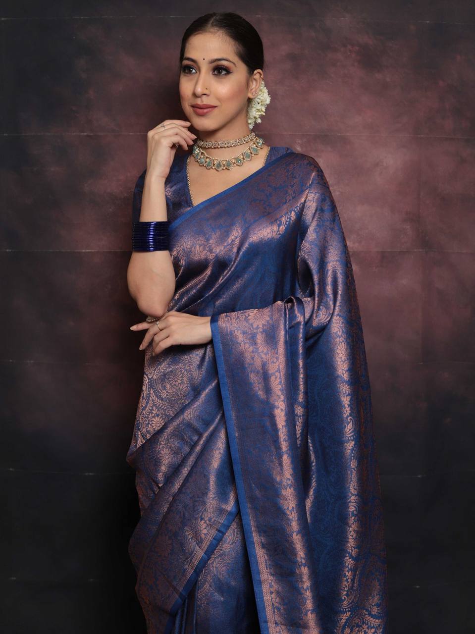 Enigmatic Navy Blue Color Art Silk Saree