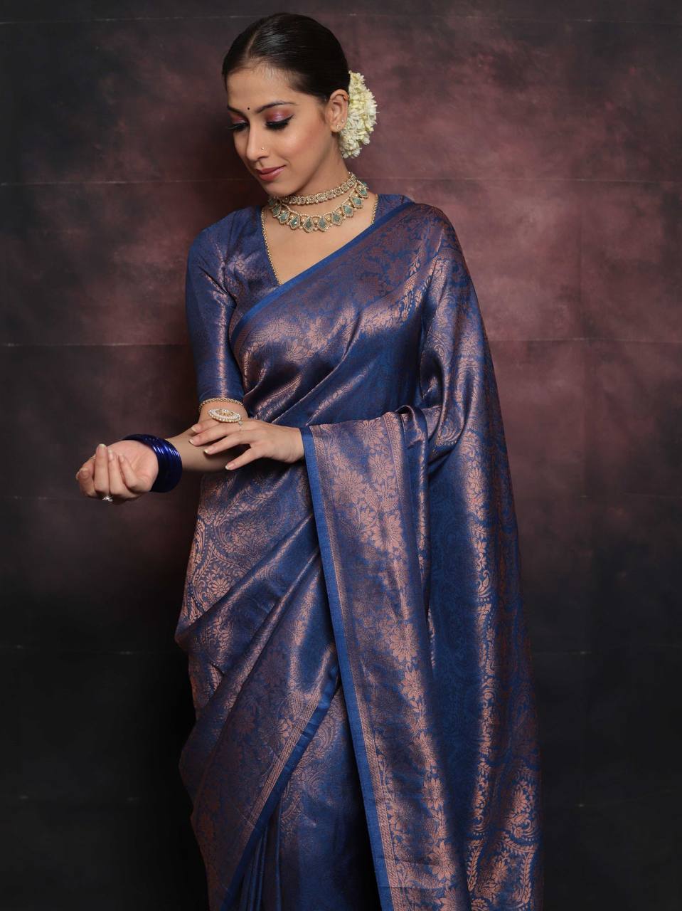 Enigmatic Navy Blue Color Art Silk Saree