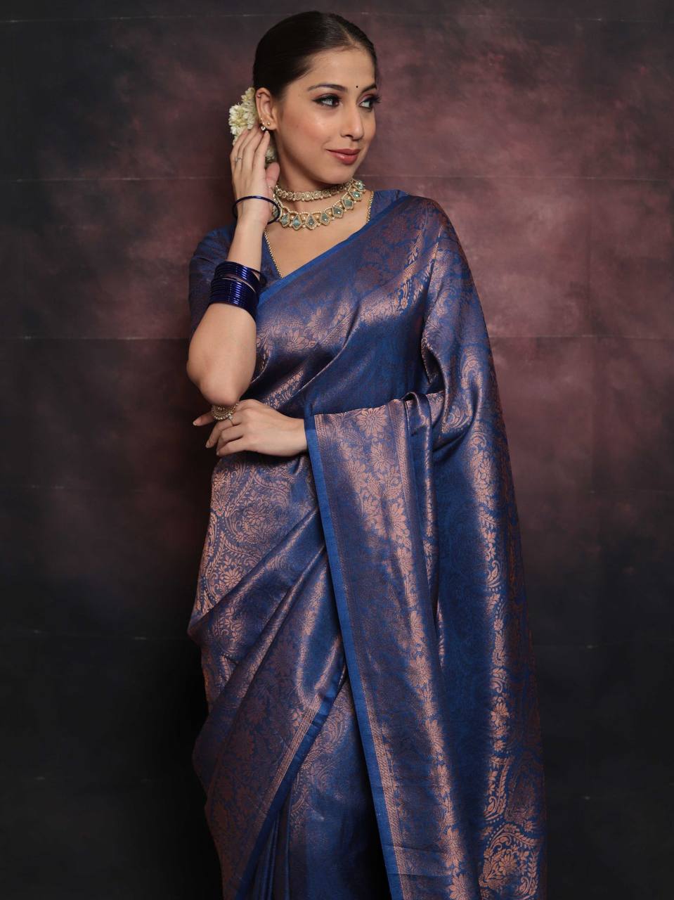 Enigmatic Navy Blue Color Art Silk Saree