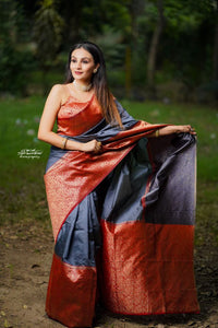 Enigmatic Grey & Red Color Art Silk Saree