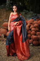 Enigmatic Grey & Red Color Art Silk Saree